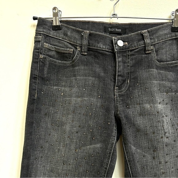 White House Black Market Charcoal Black Rhinestone Crop Denim Jeans, Size 6 - Picture 3 of 15